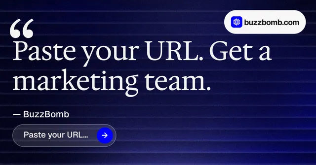 Social ad for BuzzBomb: "Spark some growth today." Agentic glass style, quote layout, dark palette in blue, black, grey.
