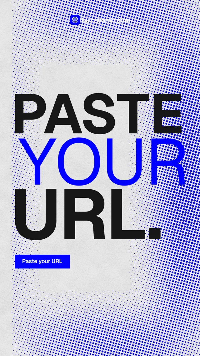 Instagram story for BuzzBomb: "Paste your URL." Swiss style, stacked layout, light palette in blue, white.