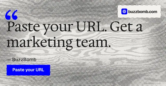 Social ad for BuzzBomb: "Distribution, solved." Swiss style, quote layout, light palette in grey, white.