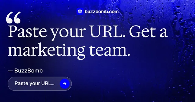 Social ad for BuzzBomb: "Distribution, solved." Agentic glass style, quote layout, dark palette in blue.