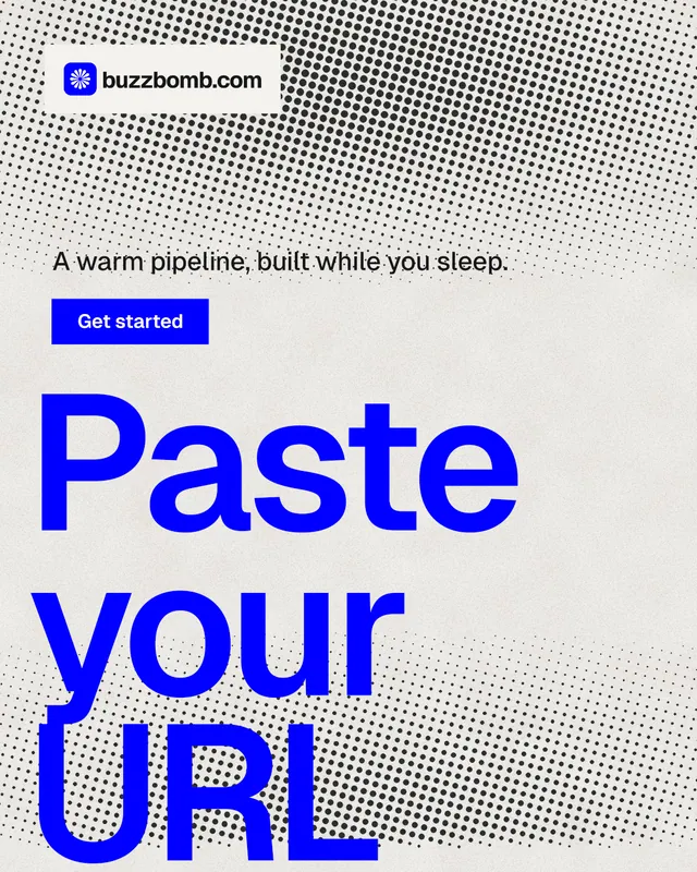 Instagram portrait post for BuzzBomb: "One launch. A week of posts." Swiss style, oversized layout, light palette in grey, white, blue.