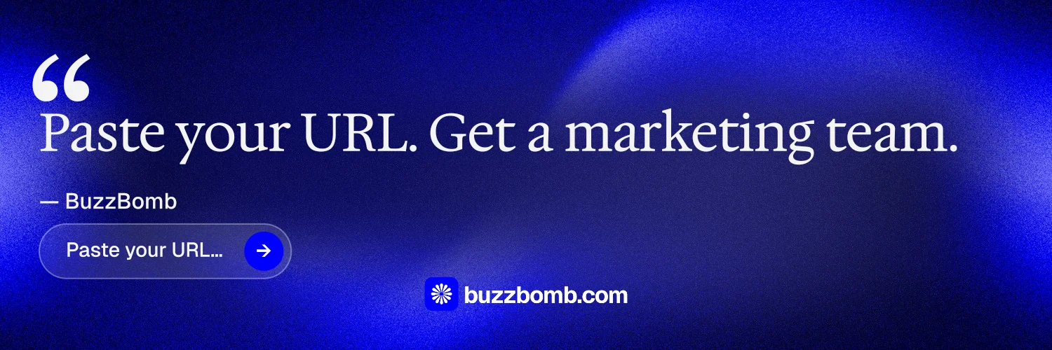 X header for BuzzBomb: "Distribution, solved." Agentic glass style, quote layout, dark palette in blue.