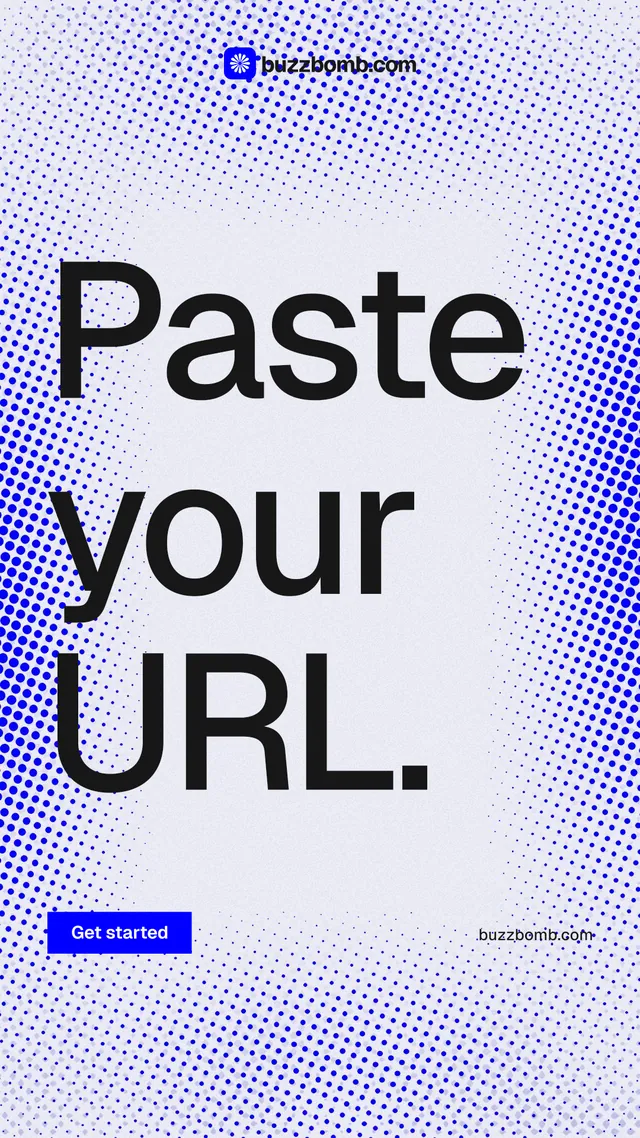 Instagram story for BuzzBomb: "Paste your URL." Swiss style, poster layout, light palette in blue, white.