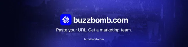 LinkedIn banner for BuzzBomb: "Distribution, solved." Agentic glass style, end card layout, dark palette in black, blue.