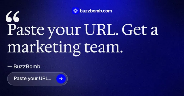 Social ad for BuzzBomb: "Spark some growth today." Agentic glass style, quote layout, dark palette in blue.