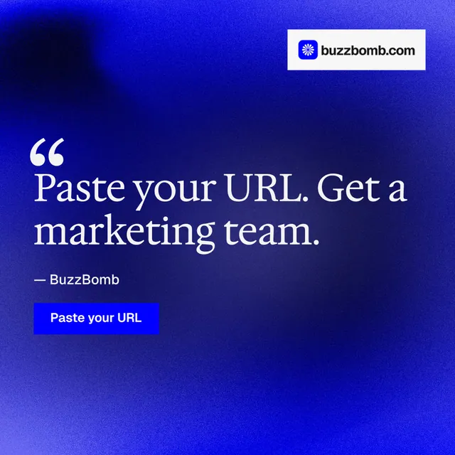 Instagram post for BuzzBomb: "Spark some growth today." Swiss style, quote layout, dark palette in blue.