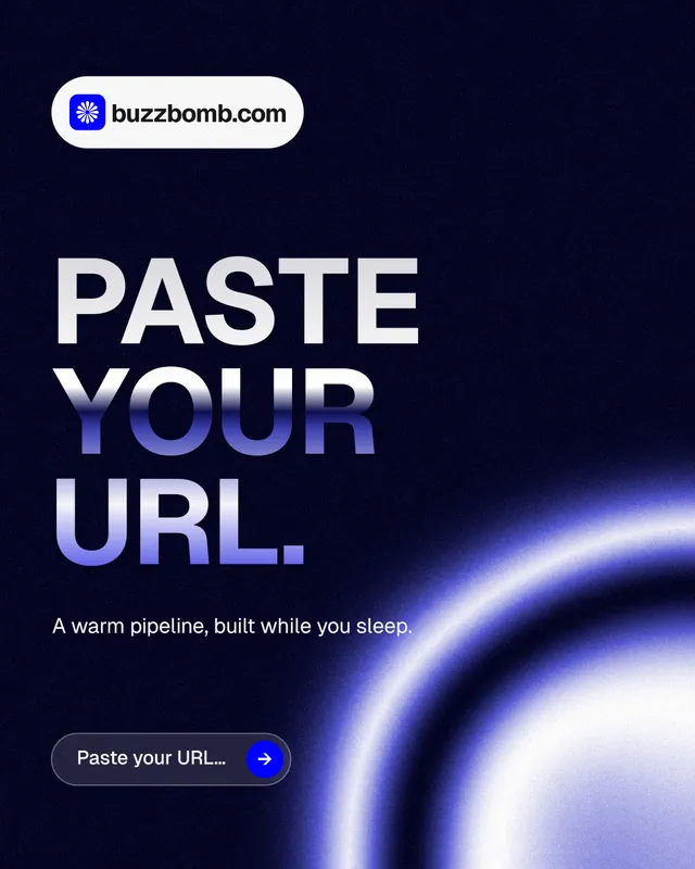 Instagram portrait post for BuzzBomb: "Paste your URL." Agentic glass style, announce layout, dark palette in black, blue.