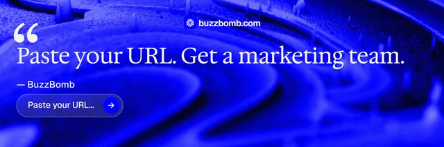 X header for BuzzBomb: "Distribution, solved." Agentic glass style, quote layout, dark palette in blue.