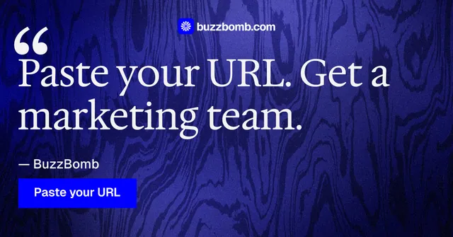 Social ad for BuzzBomb: "Nothing ships unapproved." Swiss style, quote layout, dark palette in blue.