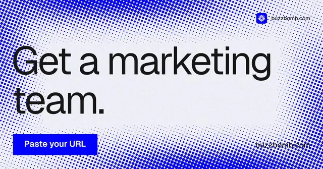 Social ad for BuzzBomb: "Get a marketing team." Split block style, poster layout, light palette in blue, white.