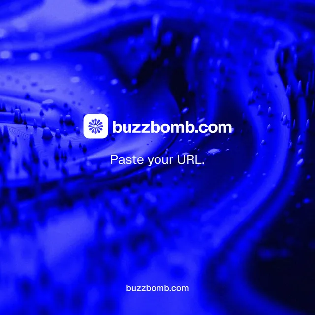 Instagram post for BuzzBomb: "Paste your URL." Agentic glass style, end card layout, dark palette in blue.