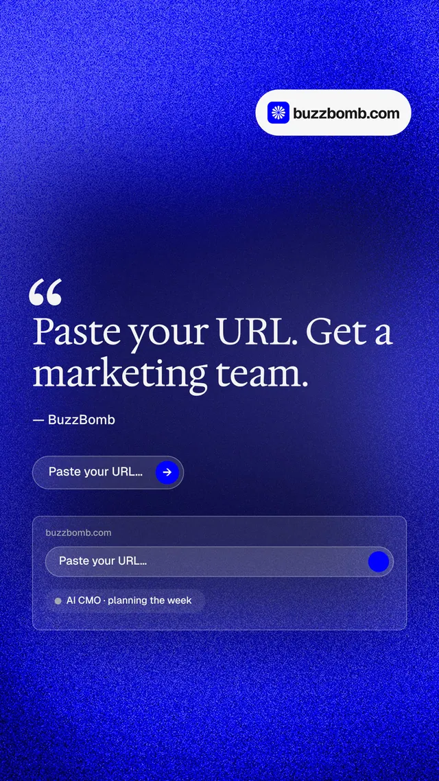 Instagram story for BuzzBomb: "Distribution, solved." Agentic glass style, quote layout, dark palette in blue.