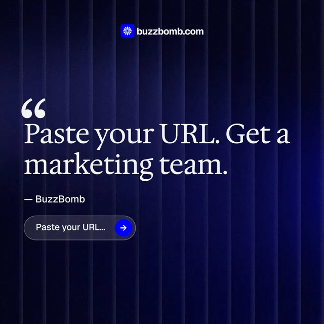 Instagram post for BuzzBomb: "Seven agents. One chat." Agentic glass style, quote layout, dark palette in black, blue.