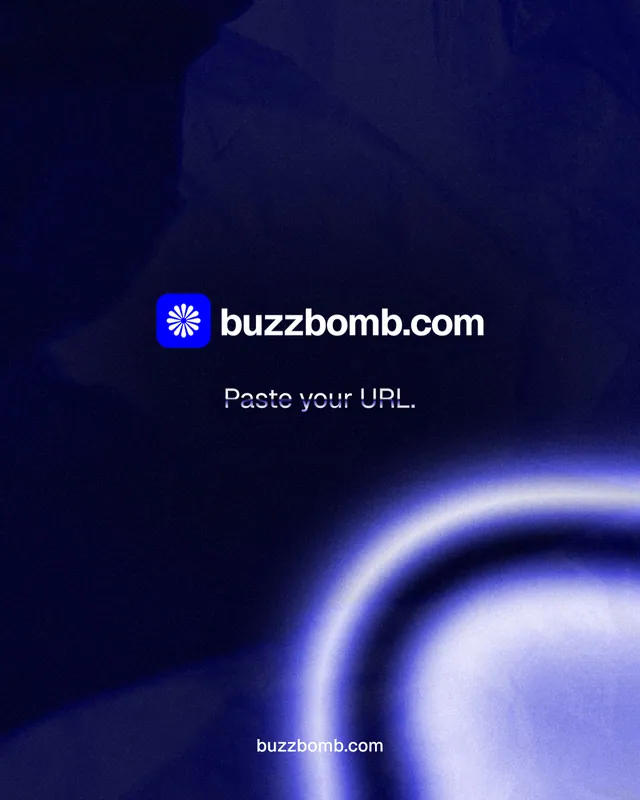 Instagram portrait post for BuzzBomb: "Paste your URL." Agentic glass style, end card layout, dark palette in black, blue.