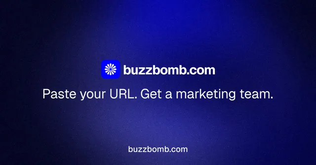 Social ad for BuzzBomb: "Distribution, solved." Agentic glass style, end card layout, dark palette in black, blue.