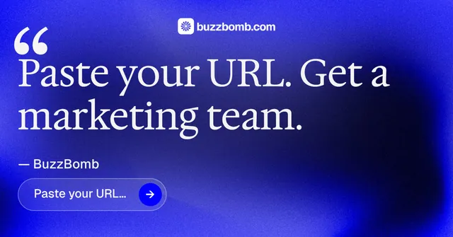 Social ad for BuzzBomb: "Spark some growth today." Agentic glass style, quote layout, dark palette in blue.