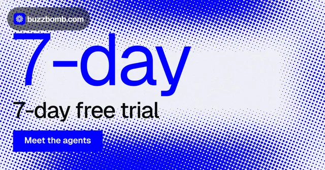 Social ad for BuzzBomb: "Spark some growth today." Swiss style, stat layout, light palette in blue, white.