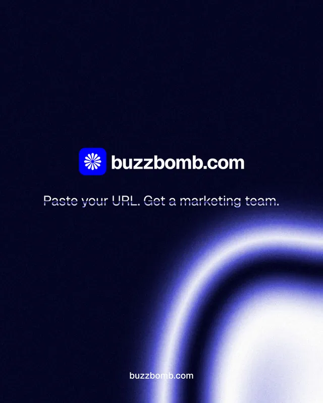 Instagram portrait post for BuzzBomb: "Distribution, solved." Agentic glass style, end card layout, dark palette in black, blue.