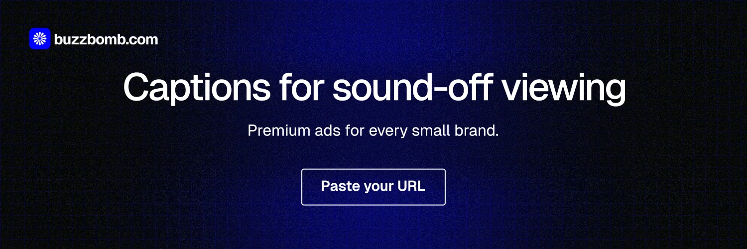 X header for BuzzBomb: "Captions for sound-off viewing". Phosphor atlas style, centred layout, dark palette in black, blue.