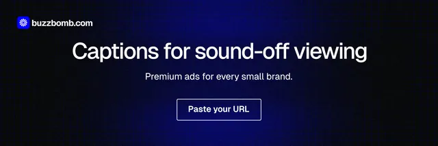 X header for BuzzBomb: "Captions for sound-off viewing". Phosphor atlas style, centred layout, dark palette in black, blue.
