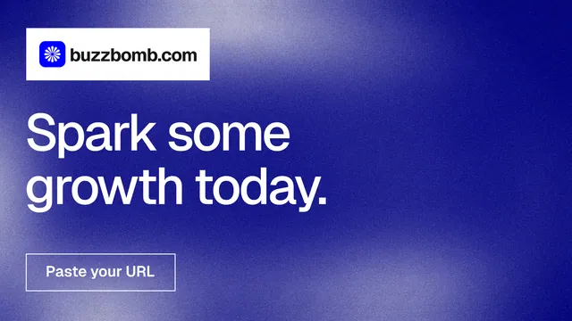 Landscape graphic for BuzzBomb: "Spark some growth today." Cyanotype style, announce layout, dark palette in blue.