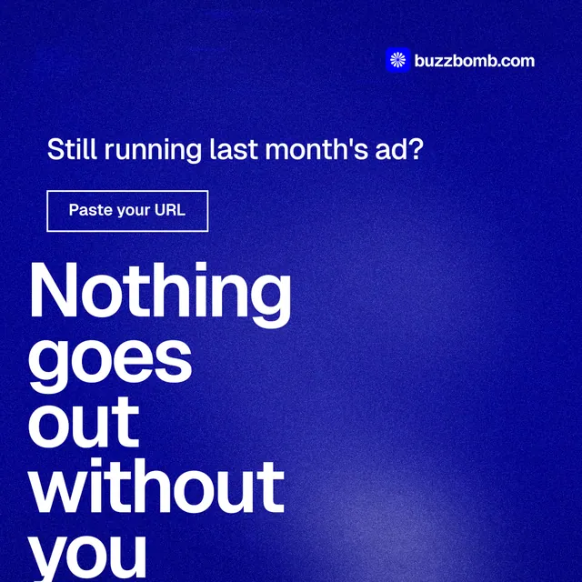 Instagram post for BuzzBomb: "Nothing goes out without you". Cyanotype style, oversized layout, dark palette in blue.