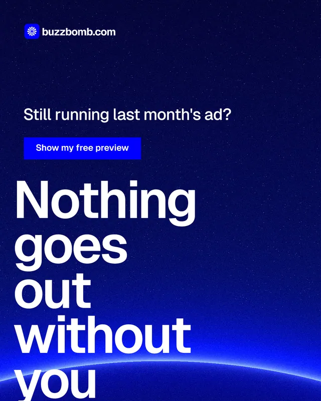 Instagram portrait post for BuzzBomb: "Nothing goes out without you". Swiss style, oversized layout, dark palette in blue.