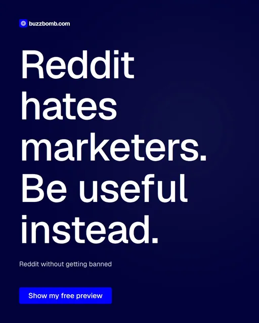 Video for BuzzBomb: "Reddit hates marketers. Be useful instead.". Doc motion loop, 7.0 s, dark palette.