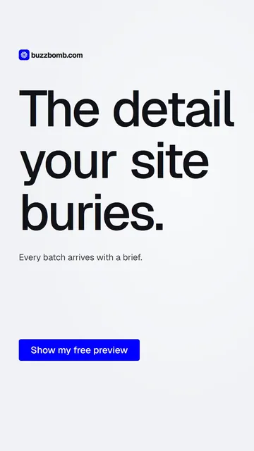 Video for BuzzBomb: "The detail your site buries.". Doc motion loop, 6.0 s, light palette.