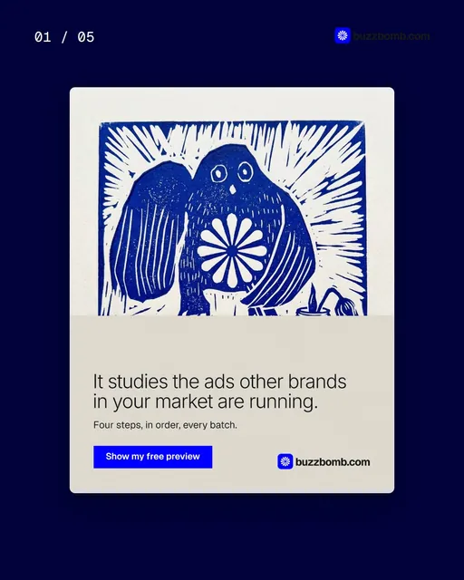 Video for BuzzBomb. Ad flipbook, 7.5 s, dark palette.