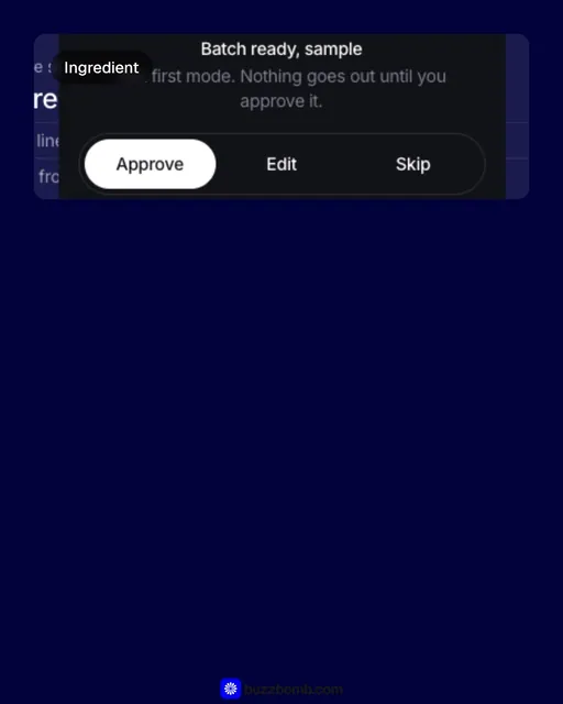 Video for BuzzBomb: "Paste your URL. Meet your ads agent.". Before after wipe, 6.0 s, dark palette.