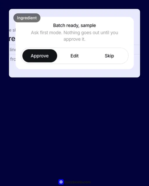 Video for BuzzBomb: "Finished ads, priced by the month.". Before after wipe, 6.0 s, dark palette.