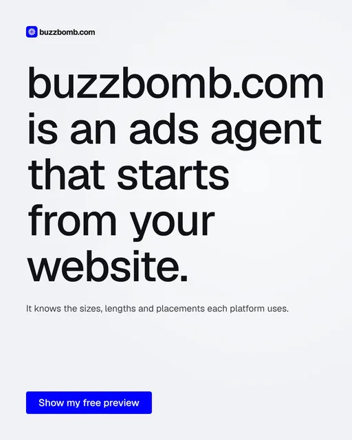 Video for BuzzBomb: "buzzbomb.com is an ads agent that starts from your website.". Doc motion loop, 6.0 s, light palette.