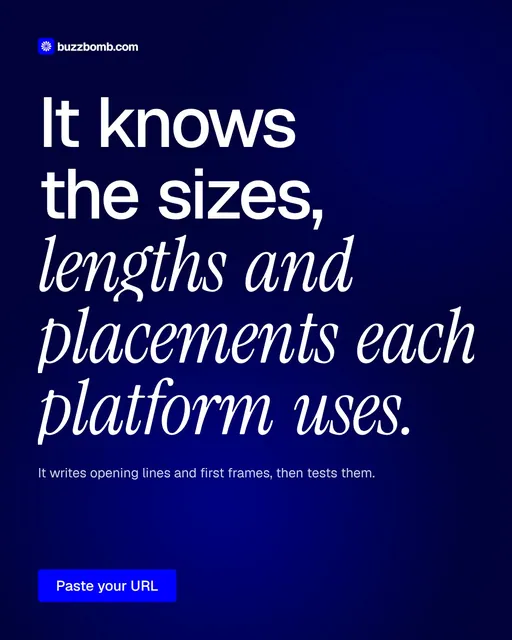 Video for BuzzBomb: "It knows the sizes, lengths and placements each platform uses.". Doc motion loop, 7.0 s, dark palette.