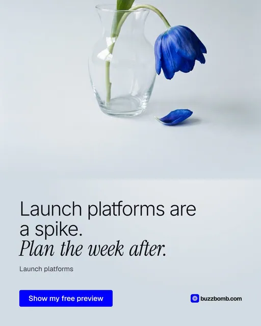 Video for BuzzBomb: "Launch platforms are a spike. Plan the week after.". Doc motion loop, 6.0 s, light palette.