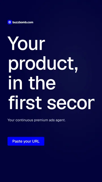 Video for BuzzBomb: "Your product, in the first second.". Doc motion loop, 8.0 s, dark palette.