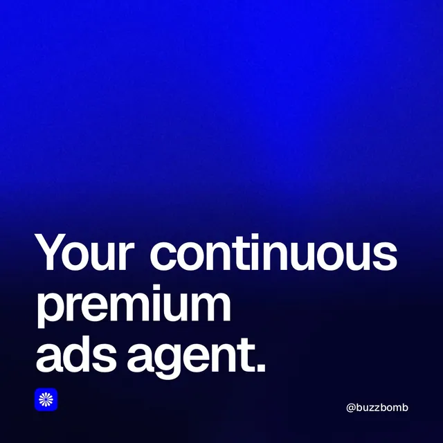 Video for BuzzBomb: "Your continuous premium ads agent.". Shader loop, 6.0 s, dark palette.