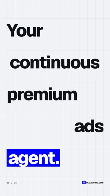 Video for BuzzBomb: "Built to make ads in each platform's own formats.". Kinetic type grid, 6.0 s, light palette.