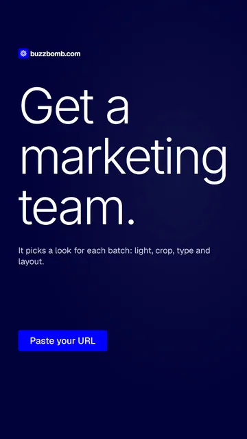 Video for BuzzBomb: "Get a marketing team.". Doc motion loop, 6.0 s, dark palette.