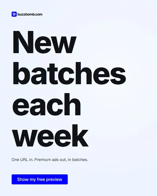 Video for BuzzBomb: "New batches each week". Doc motion loop, 8.0 s, light palette.