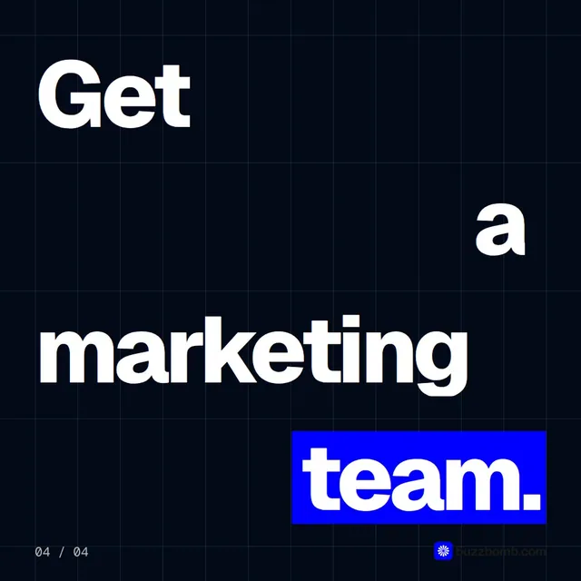Video for BuzzBomb: "It studies the ads other brands in your market are running.". Kinetic type grid, 6.0 s, dark palette.