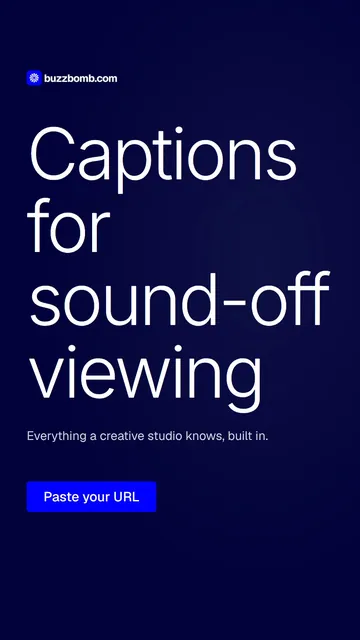 Video for BuzzBomb: "Captions for sound-off viewing". Doc motion loop, 6.0 s, dark palette.
