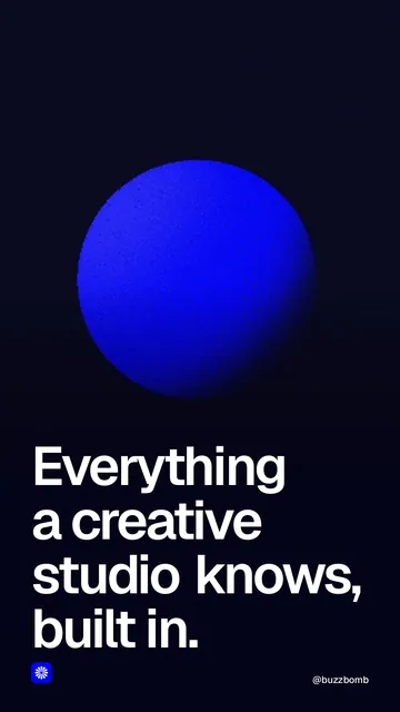 Video for BuzzBomb: "Everything a creative studio knows, built in.". Shader loop, 6.0 s, dark palette.