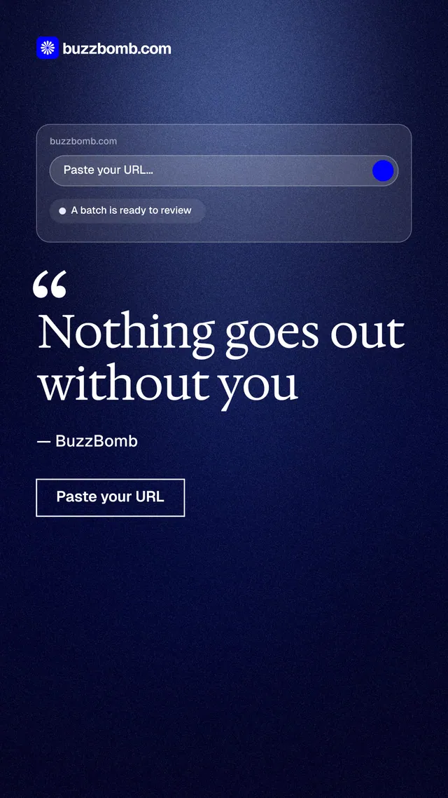 Instagram story for BuzzBomb: "Nothing goes out without you". Dark deco style, quote layout, dark palette in blue, black.
