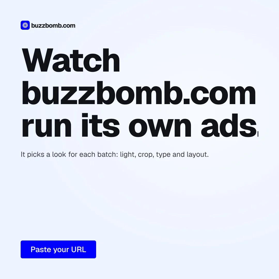 Video for BuzzBomb: "Watch buzzbomb.com run its own ads.". Doc motion loop, 7.0 s, light palette.