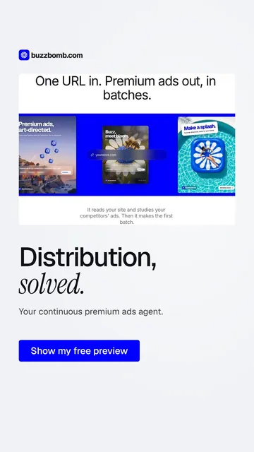 Video for BuzzBomb: "Distribution, solved.". Doc motion loop, 8.0 s, light palette.