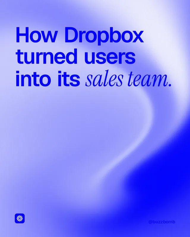 Instagram portrait post for BuzzBomb: "How Dropbox turned users into its sales team." Auto 4x5 style, technique:shader field layout, light palette in blue.