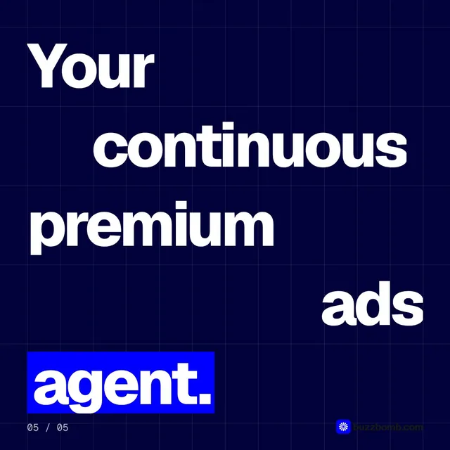 Video for BuzzBomb: "Your continuous premium ads agent.". Kinetic type grid, 6.0 s, dark palette.