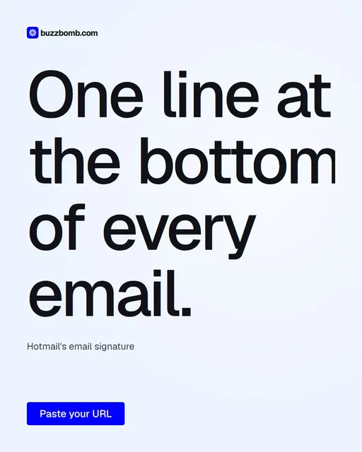 Video for BuzzBomb: "One line at the bottom of every email.". Doc motion loop, 8.0 s, light palette.