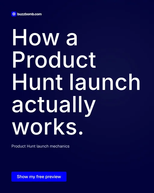 Video for BuzzBomb: "How a Product Hunt launch actually works.". Doc motion loop, 6.0 s, dark palette.